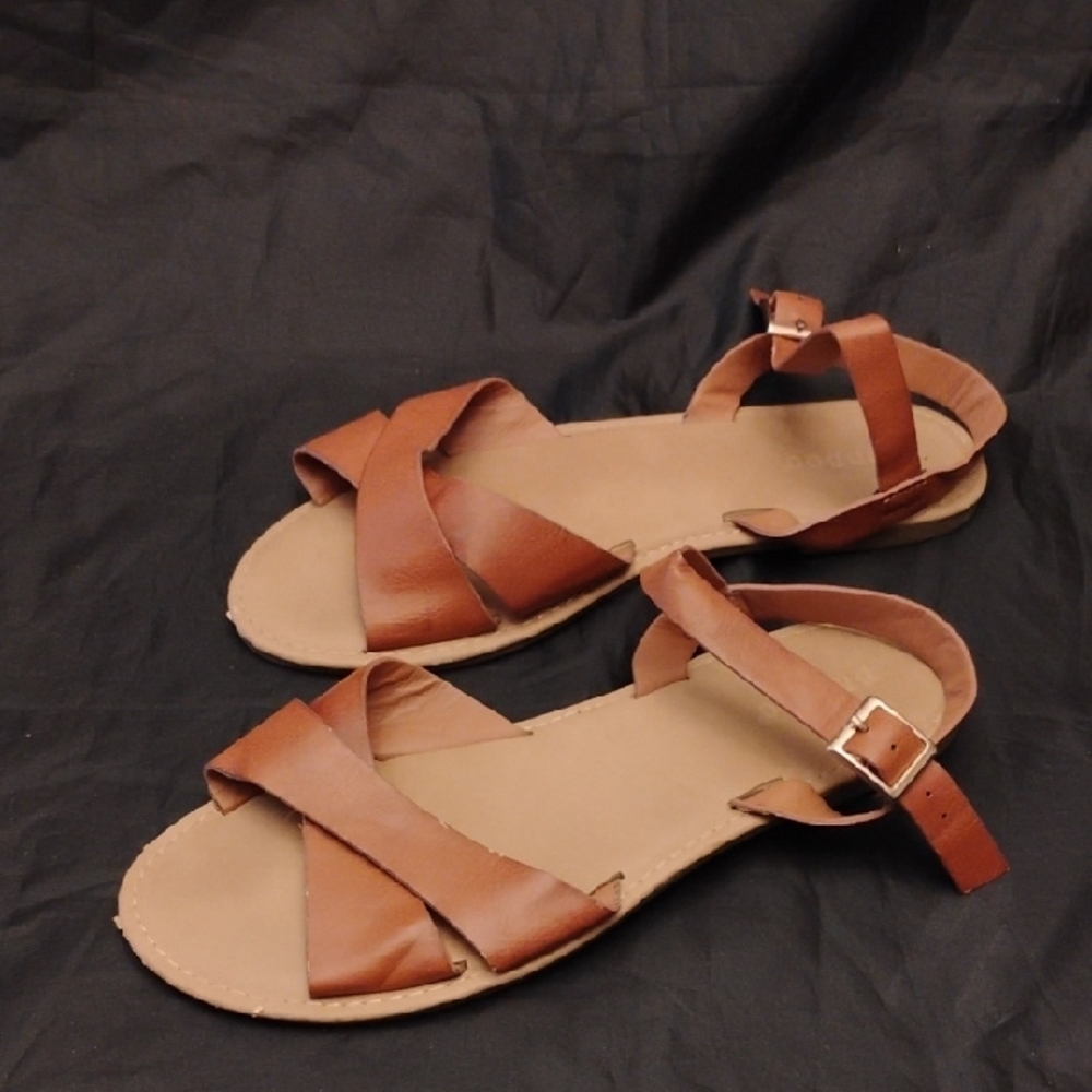 Brown Cross-Strap Sandals